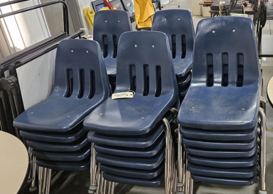 Approx. 35 stackable plastic blue chairs