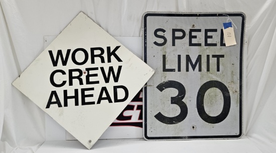 Speed Limit Sign & Work Crew Ahead Signs