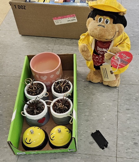 2 Service Bells & Monkey toy & Plant Pots