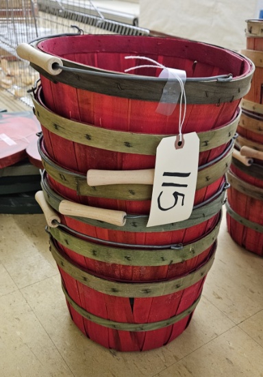 Stack of 12" red bushel baskets