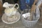 Antique Washing Pitcher & Basin & assortment of Kitchen Utensils
