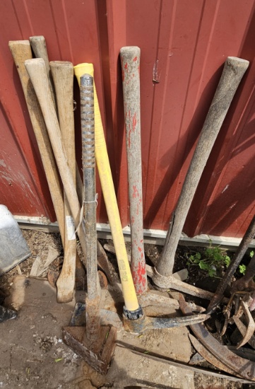Assortment of Axes & Handles & Grub Hoes