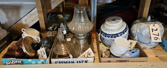 Assortment of Oil Hurricane Lamps & Glassware Décor
