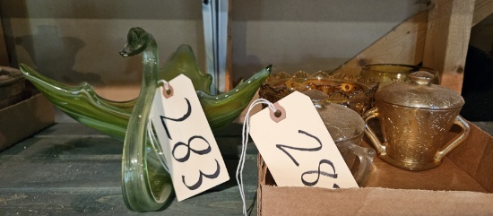 Color Glassware & Swan Bowl Figurine