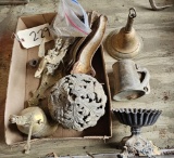 Assortment of Brass & Copper Décor & 3 Cast Iron Bath tube feet