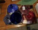 Assortment of Blue & Red Glassware & Décor