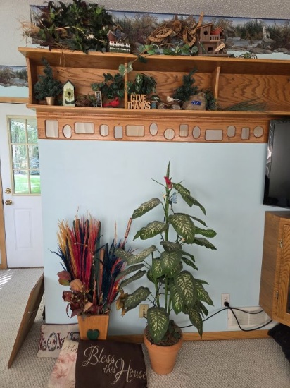 Variety of Bird Décor & Faux Plants- Shelf Not Included