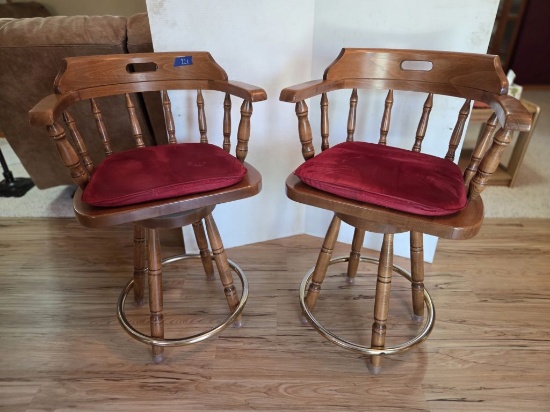 2 Wooden Counter Height Swivel Stools- 24" To Seat