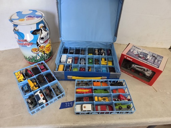 Toy Cars in Matchbox Case- Toy Bobcat S570 Skid steer- "Chupa Chups" Ice Cream Can