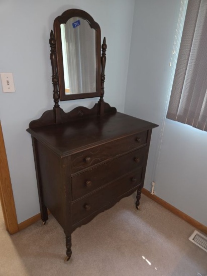 Antique 3 Drawer Chest of Drawers w/ Mirror 34"Wx18"Dx65" Overall Height