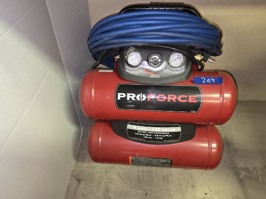 Pro Force Brand 2 Tank 4 Gallon Air Compressor w/Hose