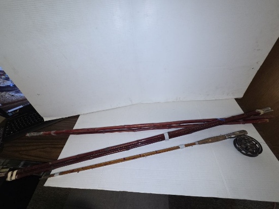 Bamboo Fly Rod and Reel & 2 Bamboo Cane Poles