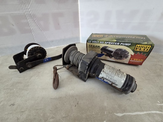 1500lb Electric Winch & 12Volt Sprayer Pump & Boat Winch