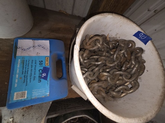 Bucket of Various Chain & 3/16" New Chain