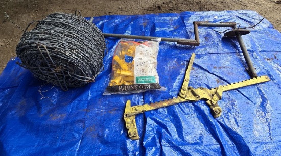 Roll of Full New Barb Wire - Fence Stretcher - T-post Insulators - Wire Winder
