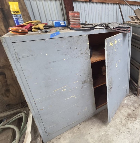 Wooden Cabinet w/Contents in and On Top