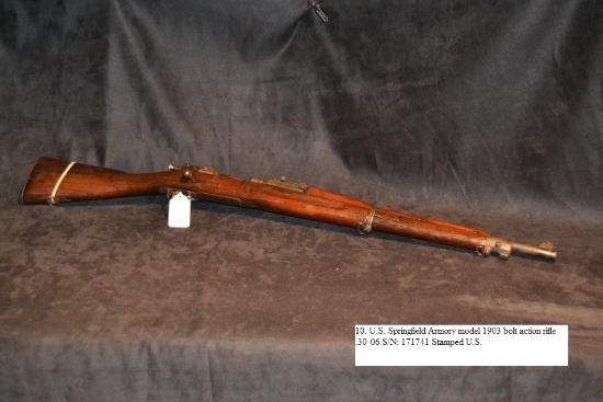 U.S. Springfield Armory Model 1903 bolt action rifle .30-06 cal. S/N: 171741 Stamped U.S.