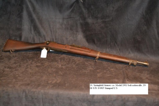 Springfield Armory co. Model 1903 bolt action rifle .30-06 cal. S/N: 84985 Stamped U.S.