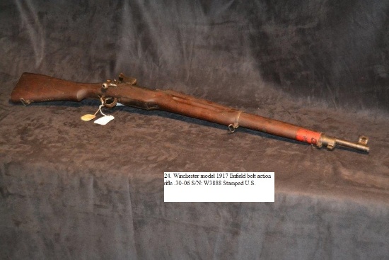 Winchester Model 1917 Enfield bolt action rifle .30-06 cal. S/N: W3888 Stamped U.S.