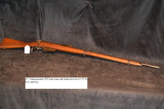 Vetterli Model 1878 bolt action rifle believed to be 6.5 X 52mm cal. S/N: AE7521