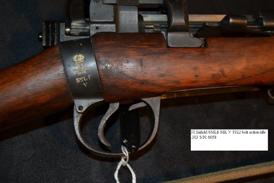 Enfield SMLE MK V 1922 bolt action rifle .303 cal. S/N: 6058
