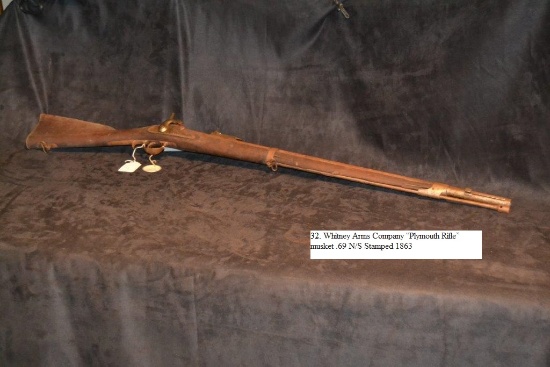 Whitney Arms Company "Plymouth Rifle" musket .69 cal. N/S Stamped 1863