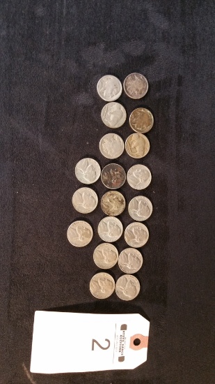 6 Buffalo Nickels, 13 Jefferson Nickels