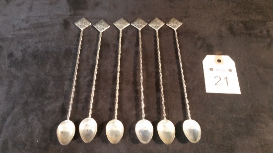 6 Sterling Silver Iced Tea Spoons - Matador Motif