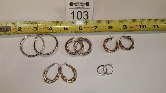5 Pair Sterling Silver Hoop Earrings