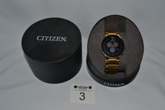 Citizen Eco-Drive Men's Watch gold tone with box and spare links Model # H504-S092736