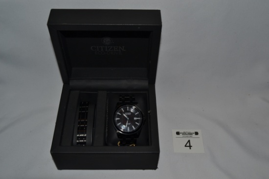 Citizen Eco-Drive Men's Watch in Black with box and matching SS bracelet