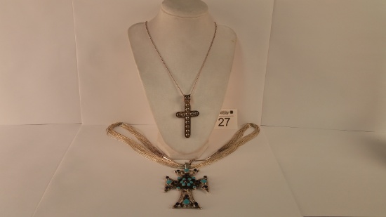 2 Sterling Neckalaces With Cross Pendants
