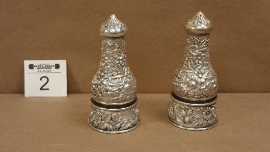 Sterling Silver Repousse Salt Dish & Pepper Shakers