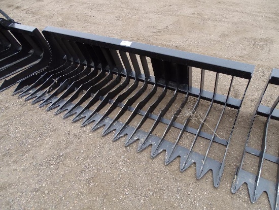 Unused 84in Rock Bucket To Fit Skid Steer Loader, 4in Tine Spacing