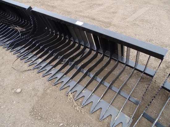 Unused 80in Rock Bucket To Fit Skid Steer Loader, 4in Tine Spacing