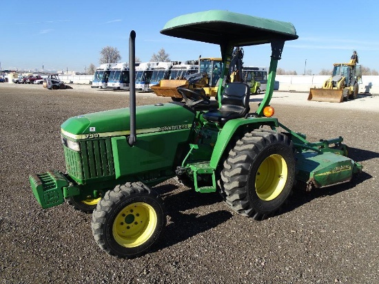 John Deere 790 4WD Tractor, PTO, 3-Pt, Model MX5 60in Deck Mower, Canopy, Front Counterweights, Side