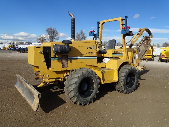 2003 Vermeer V120 Ride-On Trencher, Crumber, 80in Backfill Blade, Front Counterweights, Cummins