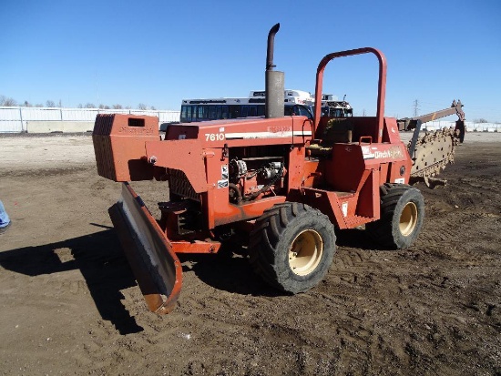 Ditch Witch 7610 Ride-On Trencher, 6' Trencher, 72in Backfill Blade, Front Counterweights, Deutz