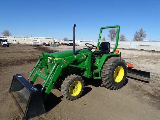 John Deere 790 4WD Tractor/ Loader, PTO, 3-Pt, Model 70 Loader Assembly, Land Pride RB1572 Blade