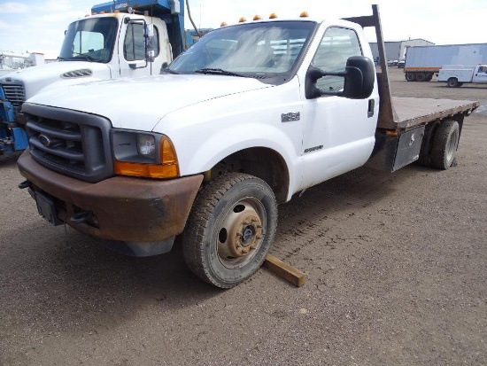 2001 FORD F450 XL Super Duty 4x4 Flatbed Truck, Power Stroke V8 Diesel, Automatic, 14' Steel Bed,