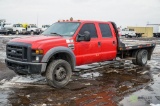 2008 FORD F450 XL Super Duty 4x4 Crew Cab Flatbed Truck, Powerstroke V8 Diesel, Automatic, 11' Bed,