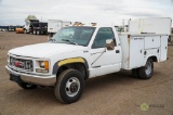 1996 GMC 3500 4x4 Utility Truck, Gas, Automatic, 9' Utility Box, Dually, Hail Damage