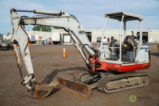 Takeuchi TB135 Mini Excavator, ROPS, 13in Rubber Tracks, 64in Backfill Blade, 12in Bucket,