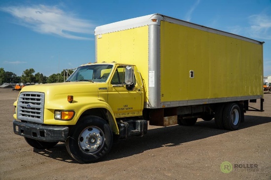 1998 FORD F700 S/A Van Body Truck, Automatic, 24' Box, 25,900 LB GVWR, Rollup Door, Pullout Ramp,
