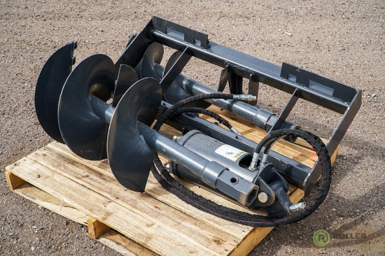 New Wolverine Post Hole Digging Attachment w/ 12in & 18in Augers To Fit Skid Steer Loader