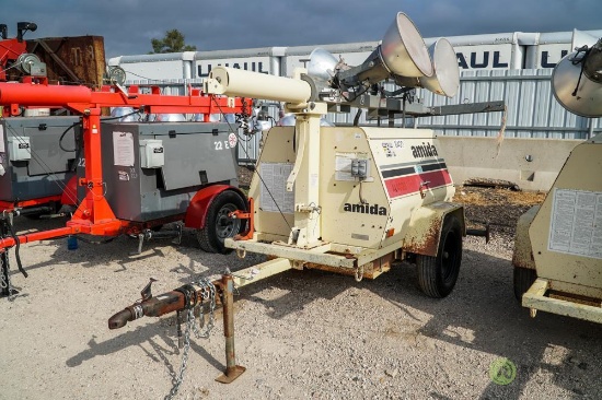 Amida AL4000 Towable Light Tower, Perkins 3-Cylinder Diesel, Ball Hitch, Hour Meter Reads: 1051,