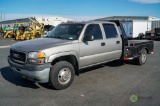 2002 GMC 3500 4X4 CREW CAB FLATBED TRUCK, 6.6L Diesel V8, Automatic, 8' Steel Bed, Dually, Odometer