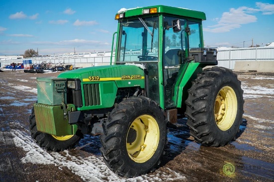 John Deere 5510 4WD Agricultural Tractor, Enclosed Cab w/ Heat & A/C, PTO, 3-Pt, Rear Auxiliary