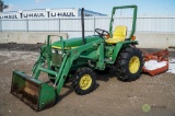 John Deere 770 4WD Tractor/Loader, PTO, 3-Pt, Model 70 Loader Assembly, 48in Deck Mower, Hour Meter