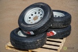 (4) New ST205/75R15 Radial Trailer Tires w/ Rims